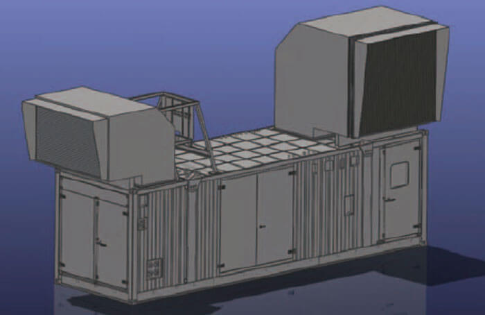 Disegno tecnico in 3D di una cabina insonorizza